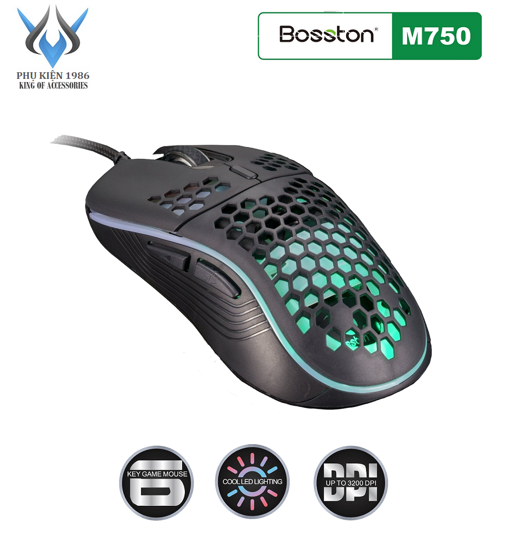 Chuột gaming 6d bosston m750 dpi 3200 - led rgb cực đẹp - nhất tín computer