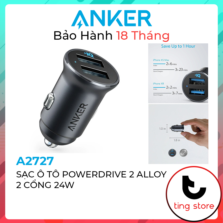 Sạc Oto Anker PowerDrive 2 Alloy 2 Cổng USB-A 24W - A2727