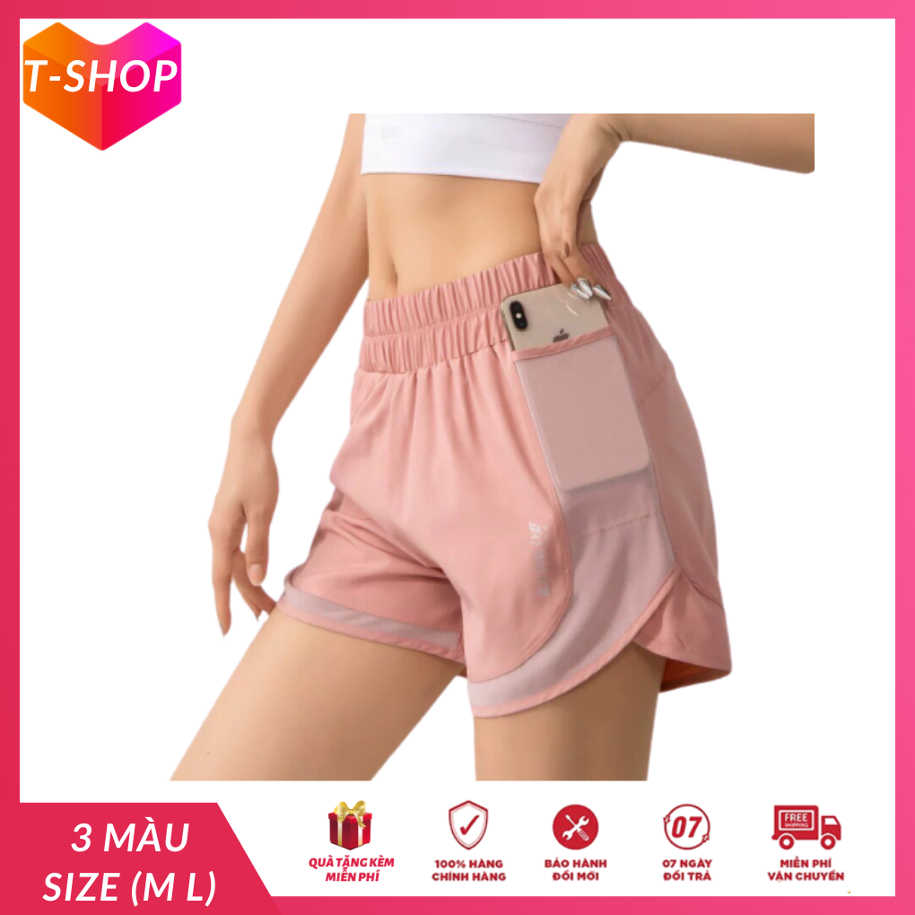 [HCM]quần đùi tập gym nữ 2 lớp túi lưới, quần đùi lửng nữ thun thời trang thể thao tập yoga erobic bơi đều thoải mái, quần short tập yoga nữ 2 lớp -CR001