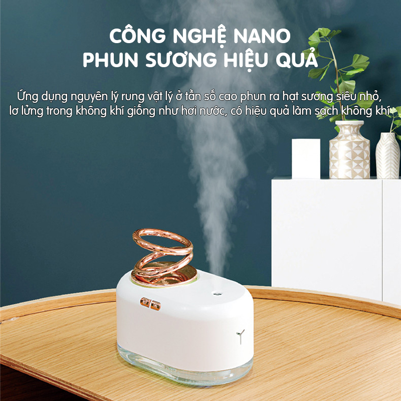 Máy tạo ẩm Cát Thái phun sương liên tục 7h vòng đôi xoay chuyển huyền ảo dung tích 300ml với hộp chứa nước trong suốt 2 chế độ phun có thể tùy chỉnh - AX-18