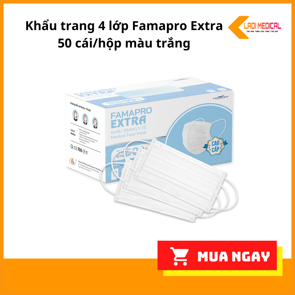 Khẩu trang y tế kháng khuẩn 4 lớp Famapro Extra 50 cái/hộp