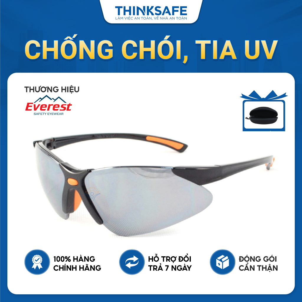 Kính bảo hộ EV304 đen bạc chống bụi chống tia UV chống chói chống mờ sương Kính chống bụi đi đường - Thinksafe