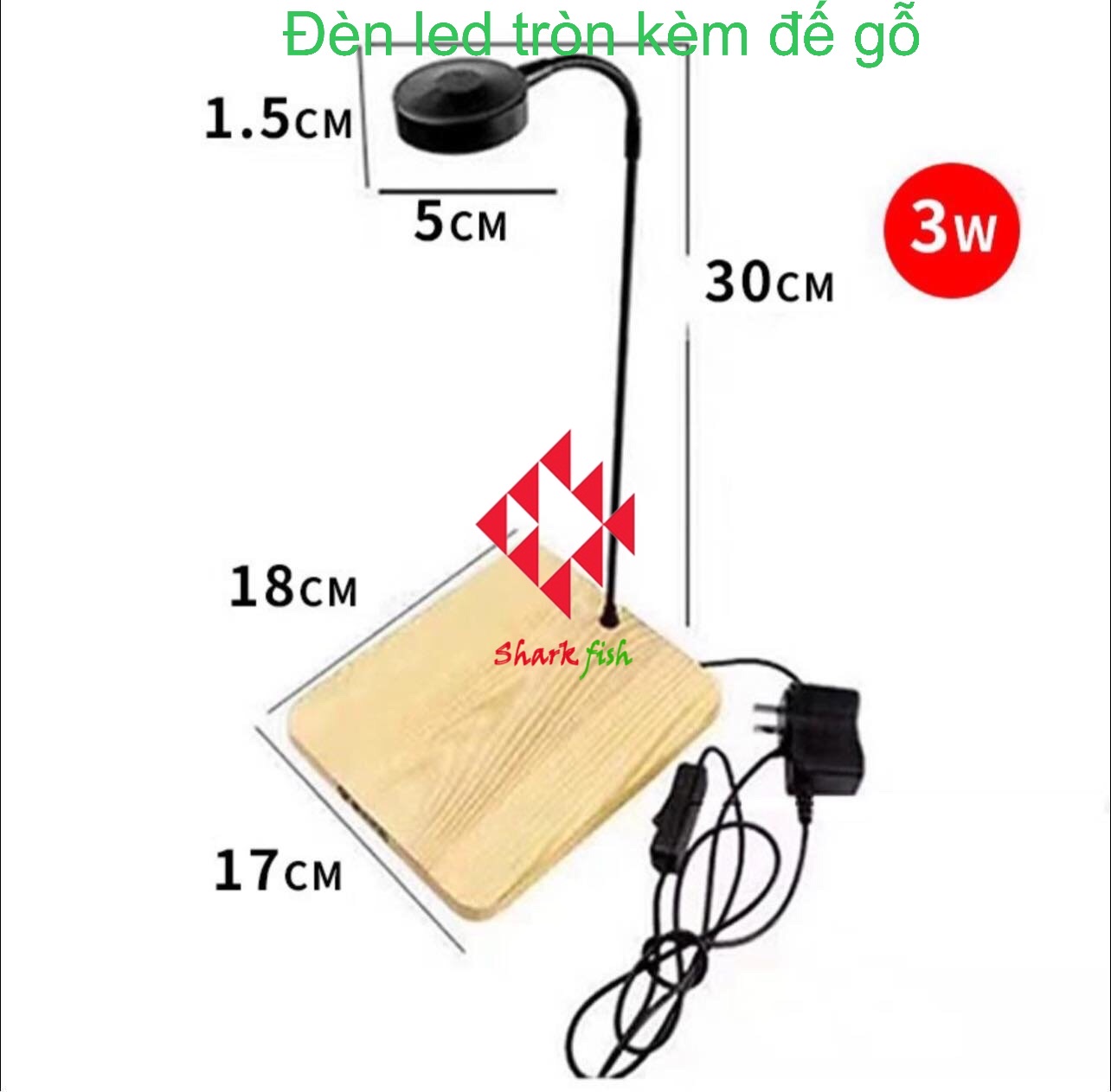 Đèn led hồ cá kèm đế gỗ,đèn cho hồ bán cạn, terrarium, đèn led ÁNH SÁNG TRẮNG chuyên dụng cho hồ cá cảnh