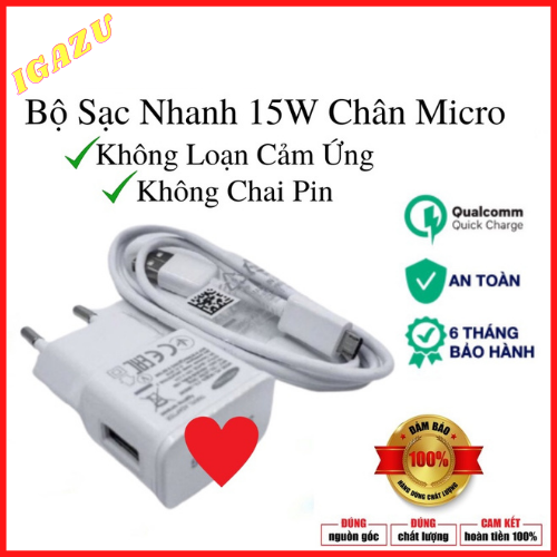 Bộ sạc nhanh 15w chân micro sạc nhanh quick charge 2.0 - igazu