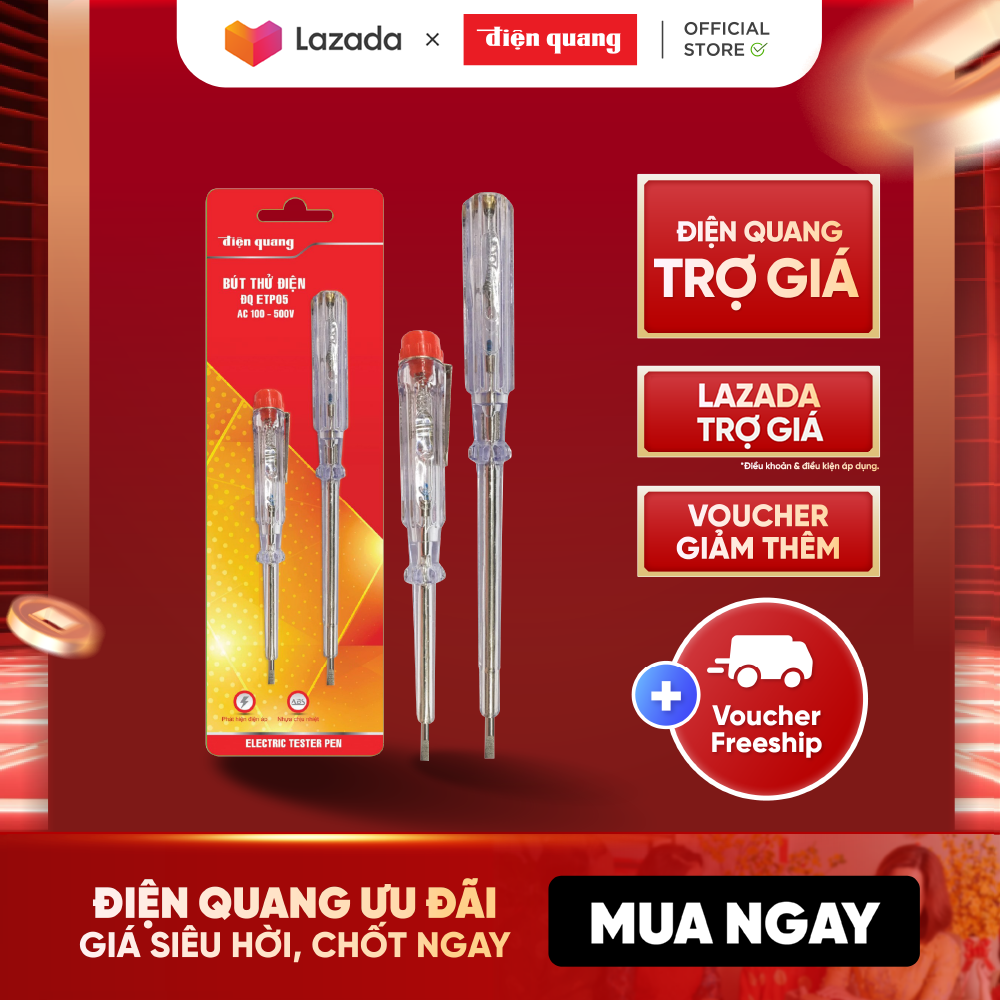 Bút thử điện Điện Quang ĐQ ETP05 (Bộ 2 cây, đầu vít dẹp, 190 mm và 140 mm)