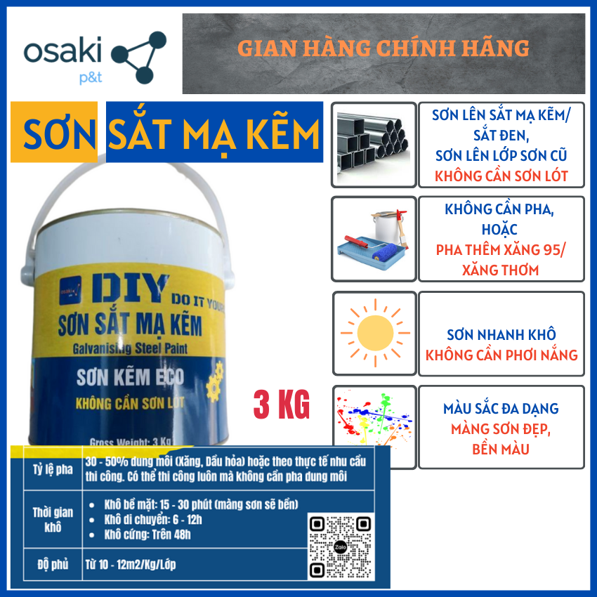 Sơn sắt mạ kẽm 1 thành phần, sơn gỗ bê tông sắt thép nhôm nhựa, không cần lót, không bong tróc, nhanh khô bền màu đẹp - diy