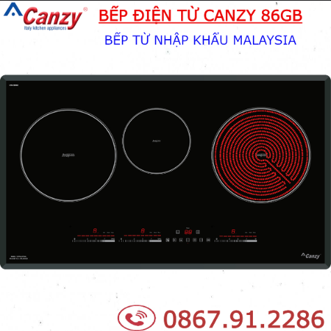 Bếp từ 3 Canzy CZ ML86GB - Bếp từ 3 vùng nấu [2 từ 1 hồng ngoại] Nhập khẩu Malaysia / Bảo hành chính hãng canzy 3 năm