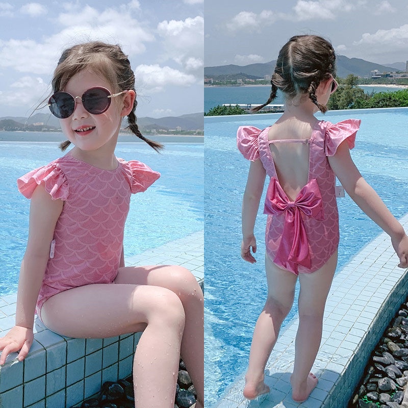 Bộ Bikini đồ bơi áo tắm Hồng liền thân nơ lưng cho bé gái BKS 565