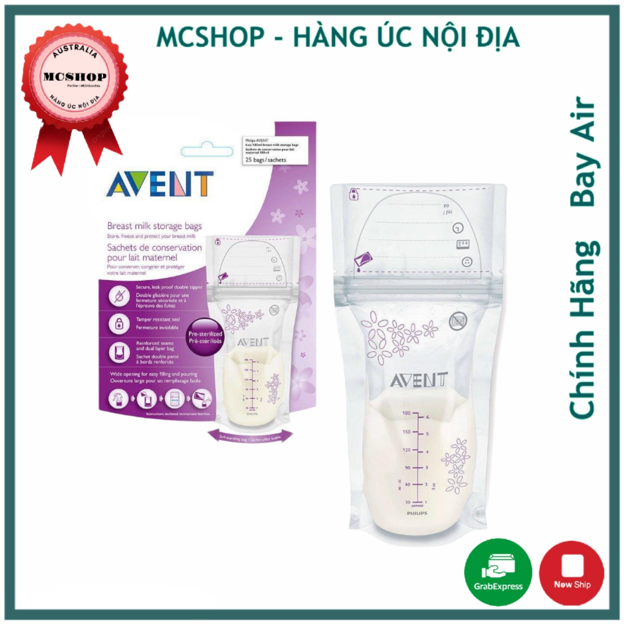 Túi trữ sữa 25pcs 180ml philips avent chĩnh hãng