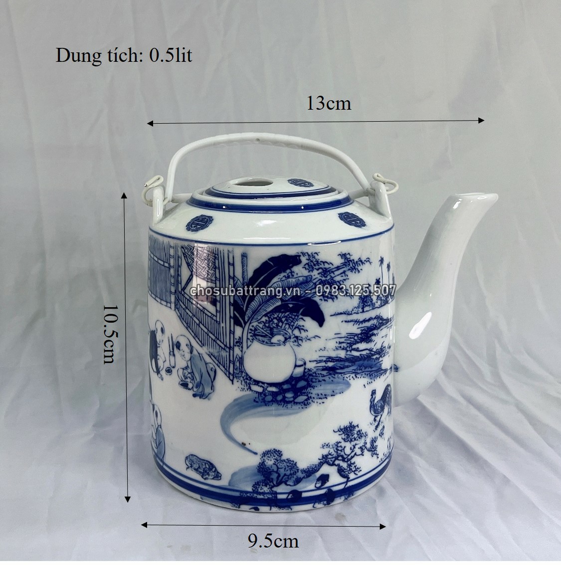 Ấm tích pha trà xanh men trắng trong - 0.5lit - GIAO MẪU NGẪU NHIÊN