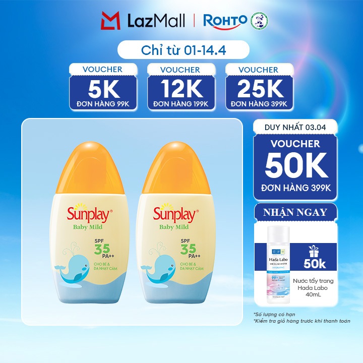 [VB] Bộ 2 kem chống nắng Sunplay cho bé từ 6 tháng tuổi và da nhạy cảm, dạng sữa Sunplay Baby Mild SPF 35, PA++ 30g