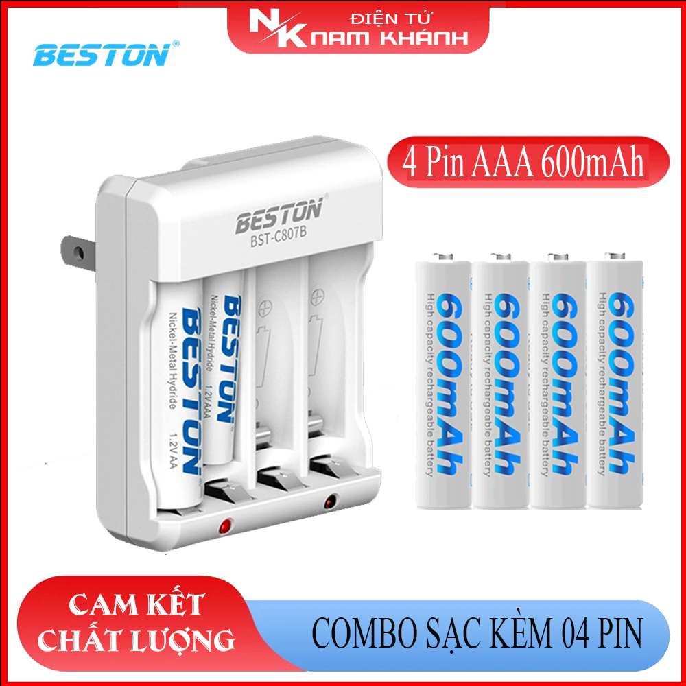 Combo sạc c807b và 04 viên pin sạc beston aaa 600 mah - hàng chính hãng beston