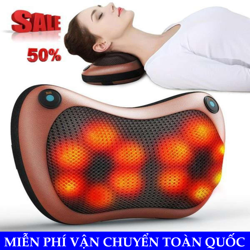 Gối massage hồng ngoại 8 bi, Máy massage hàn quốc thiết kế gọn nhẹ, dễ sử dụng - Tặng Cáp cho Ôto, Mat-xa cổ, vai, gáy, lưng…toàn thân, giải trừ nhức mỏi cơ khớp nhanh chóng.
