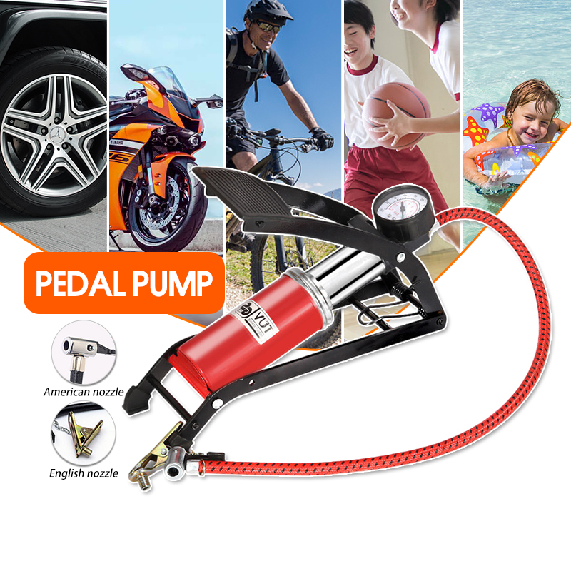 Bơm hơi xe máy,ống bơm hơi đa năng,bơm đạp chân mini cho ô tô,xe máy, xe đạp,có đồng hồ,đo áp suất