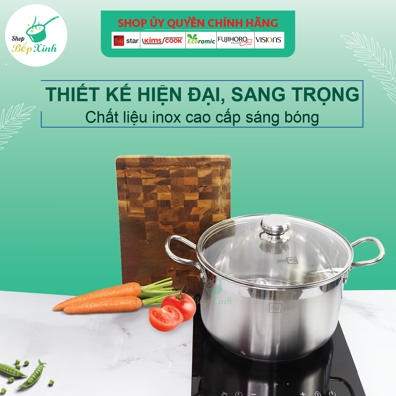Nồi luộc gà 3 đáy inox 430 FiveStar Standard nắp kính tặng 2 muỗng canh - Shop Bếp Xinh