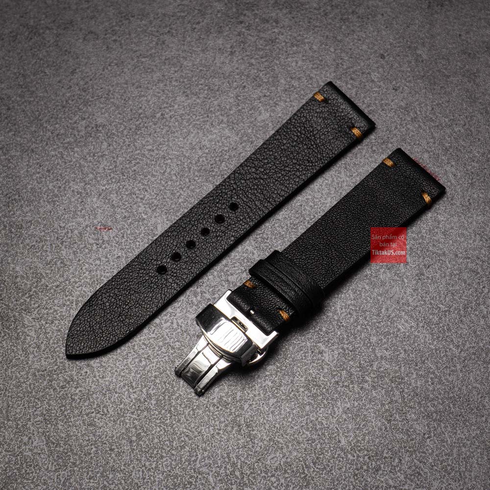[HCM] Dây đồng hồ da bò thật Vintage không chỉ viền kèm khóa bướm chống gẫy dây - Tặng cây thay dây và 2 chốt đồng hồ, Size từ 18mm đến 22mm