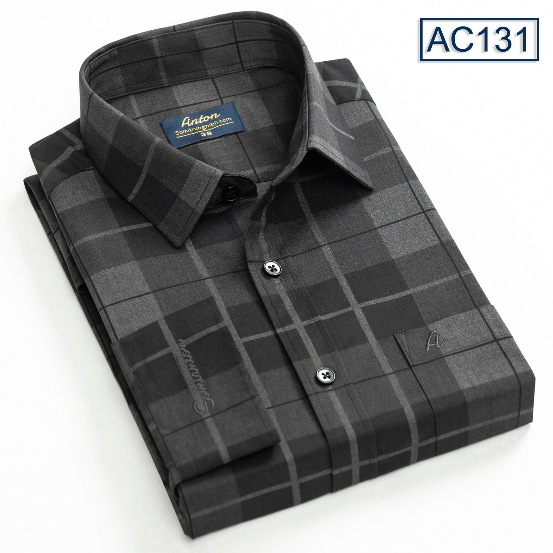 Áo Sơ Mi Nam Trung Niên Công Sở Dài Tay Anton Màu Xám Đậm Sợi Tre Thoáng Mát, Thấm Hút Mồ Hôi - AC131