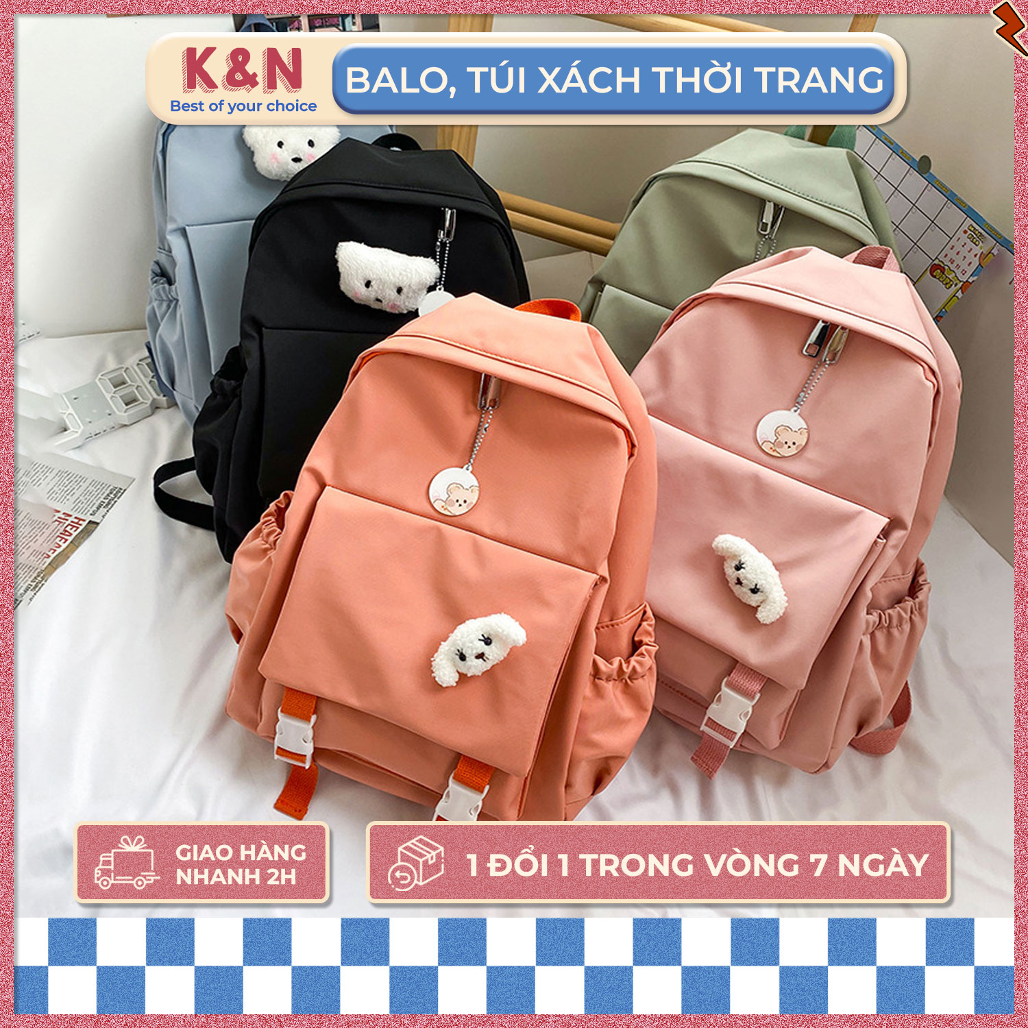 Balo Nữ, Balo Nữ Đi Học, Balo Nữ Đi Chơi Phong Cách Hàn Quốc, Balo Nữ Ulzzang Thời Trang Hàn Quốc, Balo Nữ Dễ Thương Đi Học - OBL095 - K&N Store