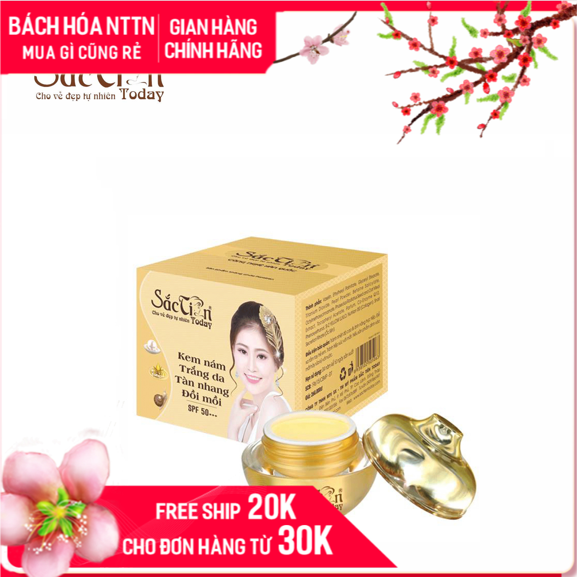 Kem nám trắng da tàn nhang đồi mồi Sắc Tiên Today (15g)