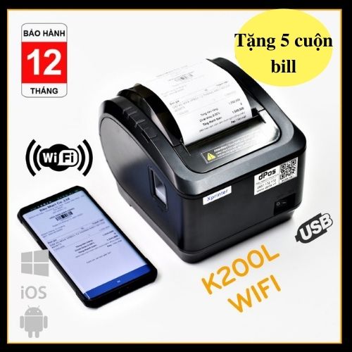 [HCM]Máy In Hóa Đơn Nhiệt In Trên Điện Thoại và PC - In Bill Xprinter XP K200L ( USB và LAN)