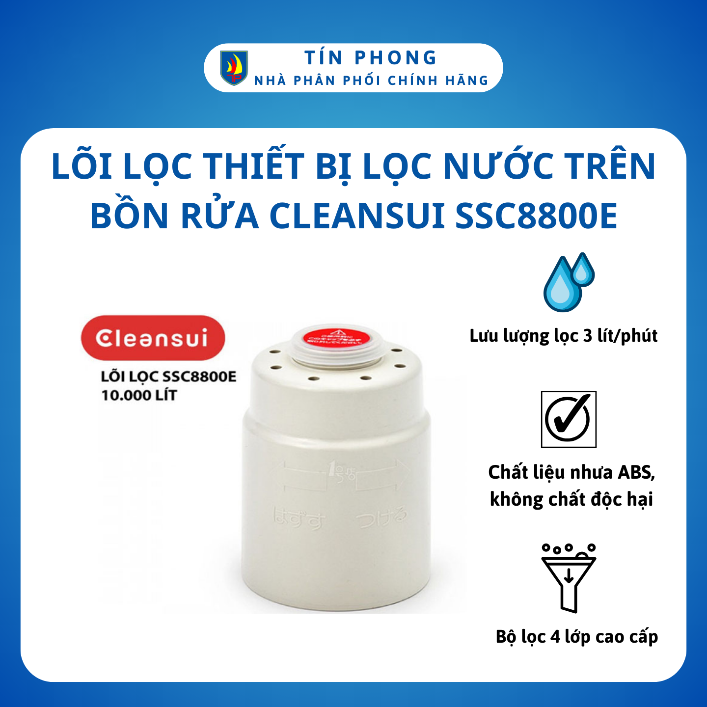 Lõi lọc nước, lõi lọc thiết bị lọc nước trên bồn rửa cleansui ssc8800e - sản xuất tại nhật bản - lõi lọc cho máy ssx880e - công suất lọc 8000 lít nước - hàng chính hãng