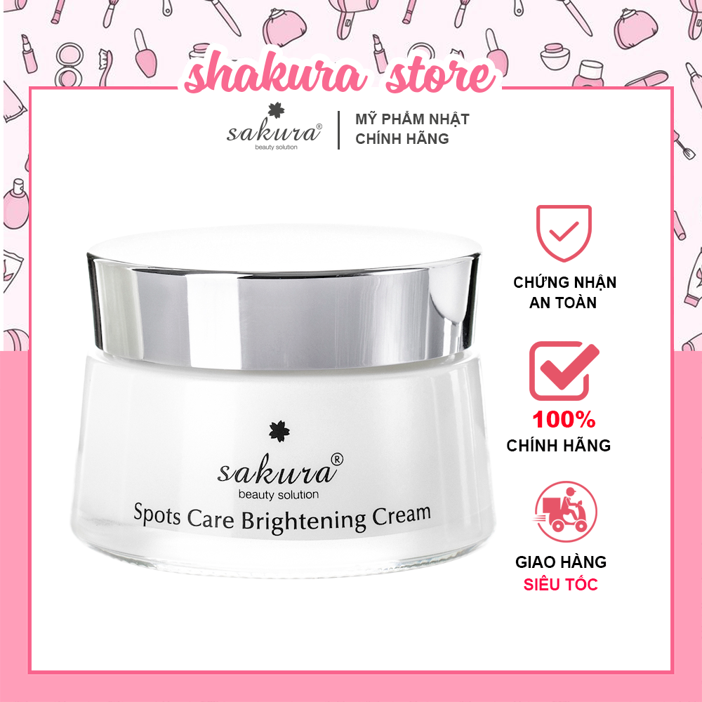 [MỸ PHẨM SAKURA CHÍNH HÃNG]Kem dưỡng trắng da ngăn ngừa sạm nám Sakura Spots Care Brightening Cream- Dưỡng trắng, ngăn ngừa sạm nám - Kem dưỡng trắng da mặt cho da ngăm đen, da khô - Kem dưỡng trắng da từ thiên nhiên - Hộp 45gr