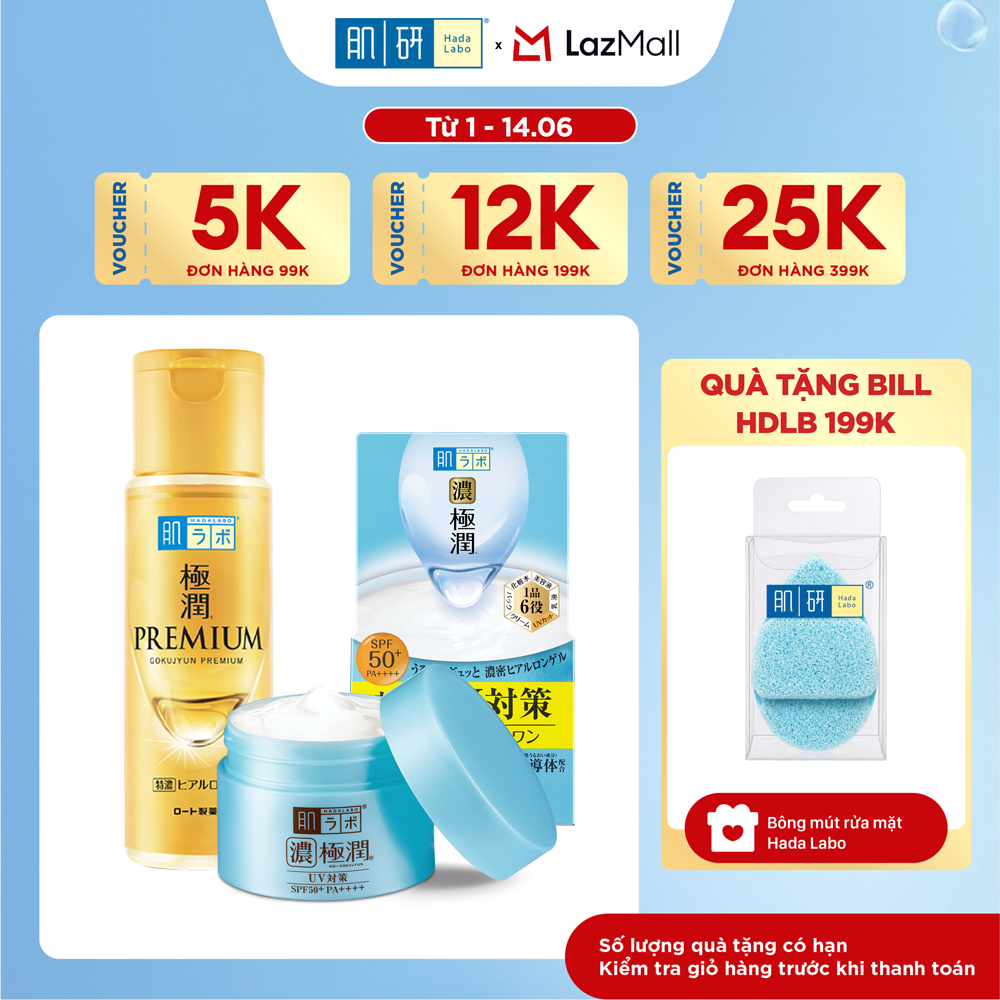 [VB] Bộ đôi dưỡng da ẩm mịn Hada Labo Koi-Gokujyun Nhập khẩu( Kem dưỡng ẩm chống nắng UV White Gel 90g + Dung dịch dưỡng ẩm tối ưu Premium Lotion 170ml)