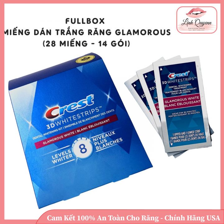 Miếng dán trắng răng crest glamorous white 14 gói - fullbox cam kết trắng răng 100%