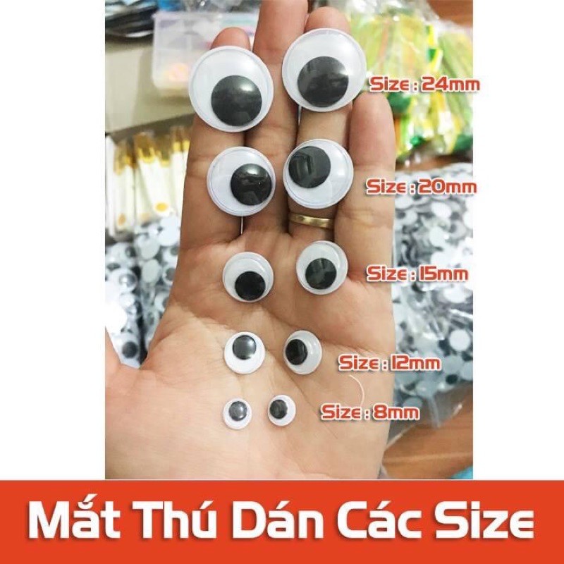 Mắt thú bông lắc dán các size