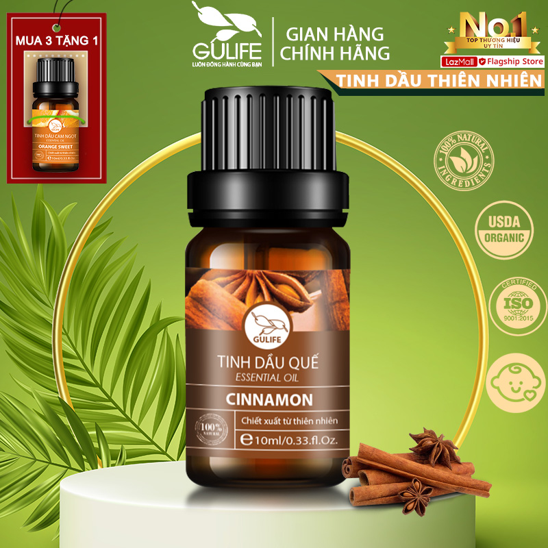 Nguyên Chất Tinh Dầu Quế Gulife 10ml - Chiết Xuất 100% Từ Thiên Nhiên - Nhiều Công Dụng Tốt Cho Sức Khỏe - Cinnamon Oil 100% Nature