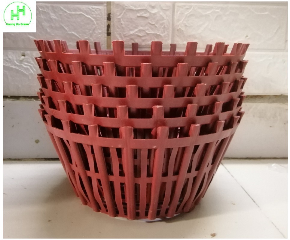 5 Chậu nhựa Gỉa Gỗ trồng lan fi 26 có Nan Phụ NSX Bình Thuận Plastics! - Màu Đỏ Mận