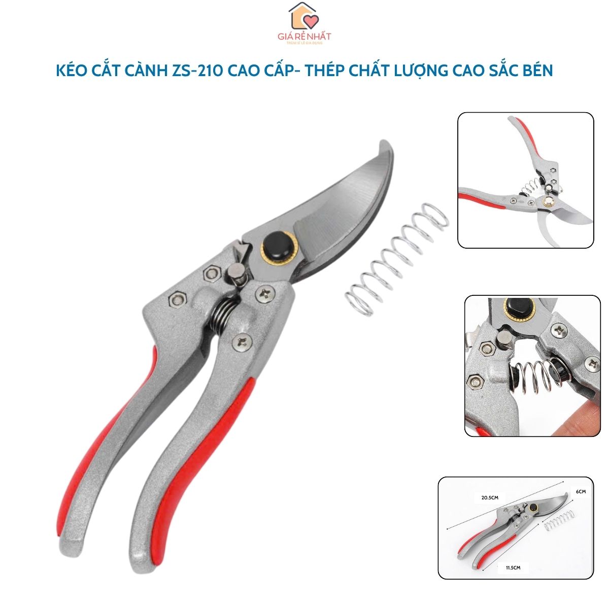  Kéo Cắt Cây Tỉa Cảnh ZS-210 Cao Cấp Lò Xo Trợ Lực Dễ Dàng Cắt Thép Chất Lượng Cao Sắc Bén 