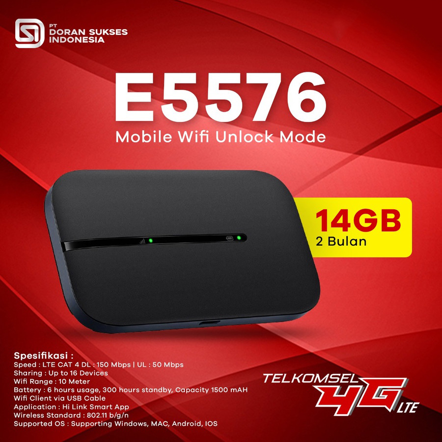 Bộ Phát Wifi Từ Sim 5G LTE E5576- Tốc Độ Cực Nhanh 300mbps, Sóng Cực Mạnh, Dung Lượng Pin 1500 Mah, Lướt Web, Mà Không Lo Giật, Lag, Hỗ Trợ Công Nghệ 5G LTE Cho Tốc Độ Wifi 150 Mbps Truy Cập Nhanh Chóng