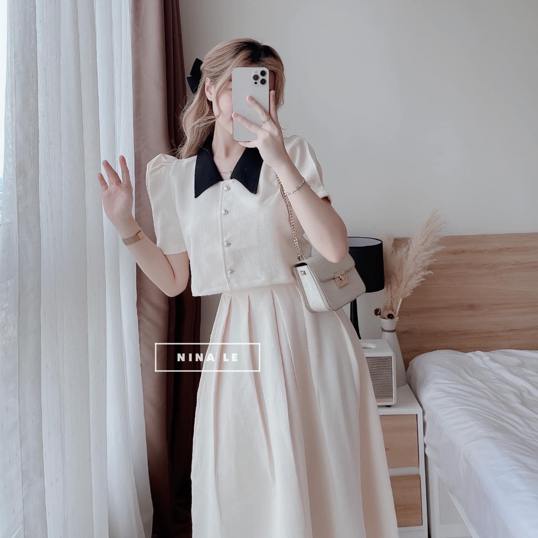 [Voucher 50k Freeship Max 0 đồng toàn quốc] Set váy tiểu thư vải tapta dáng xòe dài thanh lịch set áo kiểu tay phồng cổ bẻ đính nút set chân váy xếp ly set váy sang chảnh mặc đi đám cưới set váy vintage tiểu thư cổ điển Pháp