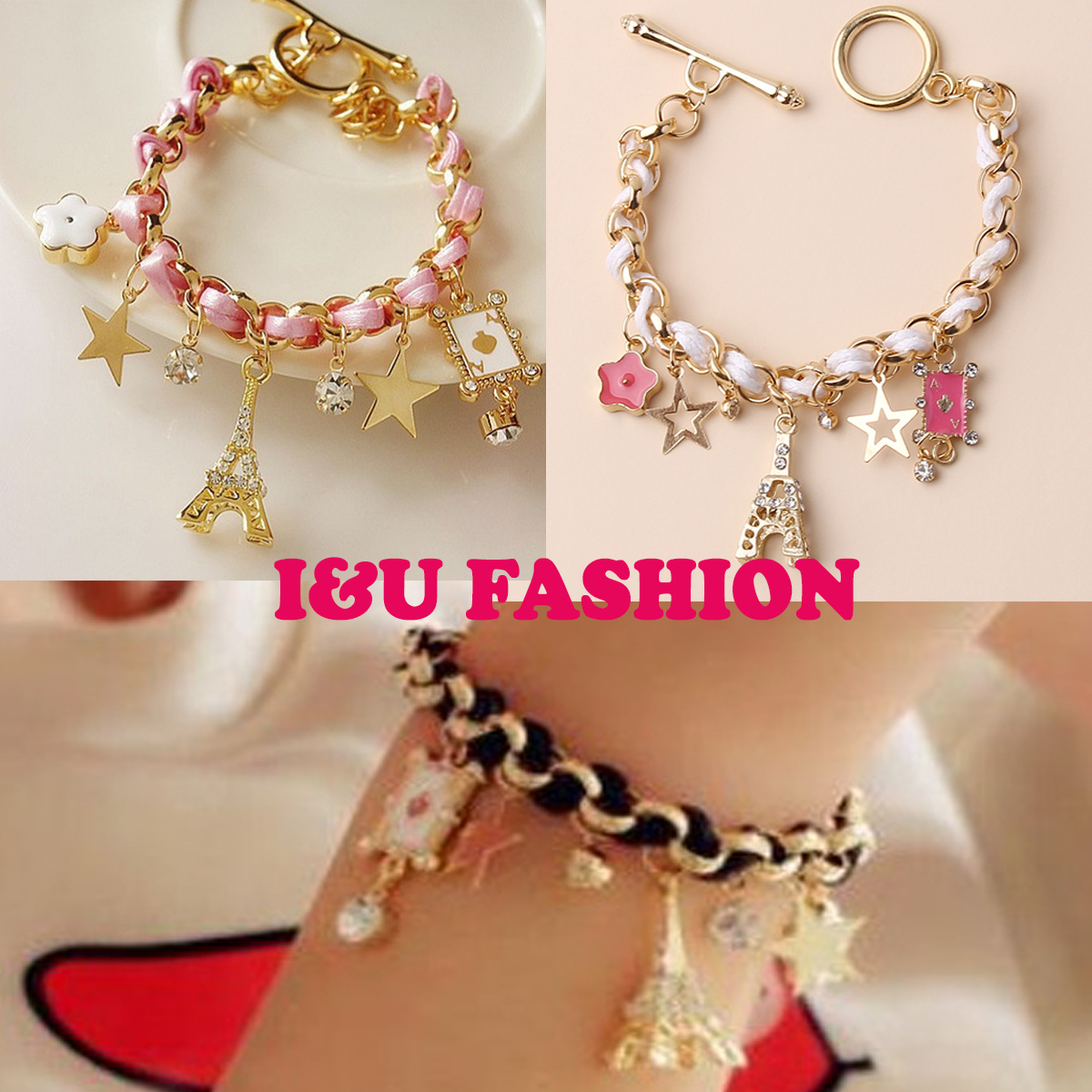 Vòng Tay Nữ , Vòng Đeo Tay Lắc Tay Nữ Xinh Xắn Nhiều Màu Kiểu Gài Thiết Kế Độc Đáo Cổ Điển Y2K Dễ Thương Phụ Kiện Trang Sức Tháp Eiffel VT-02