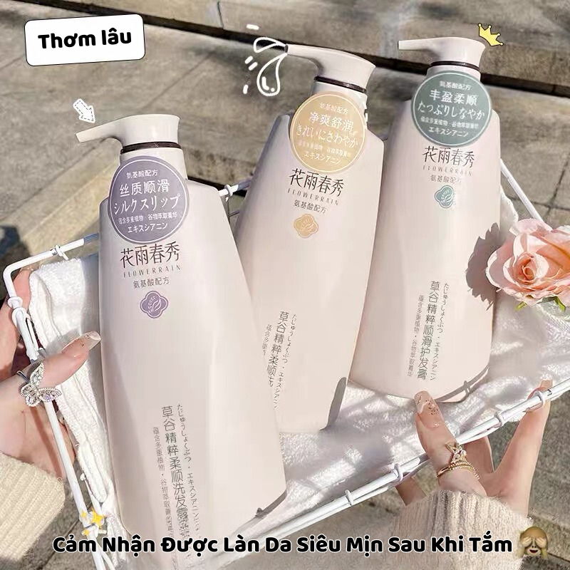 Bộ 3 Sữa Tắm - Dầu Gội - Dầu Xả Huayu Chunxiu Hương Hoa Nhài Từ Nhật Bản Dưỡng Trắng Da, Sạch Da, Sạch Gàu, Kiểm Soát Dầu, Mềm Mượt Tóc, Lưu Hương Lâu