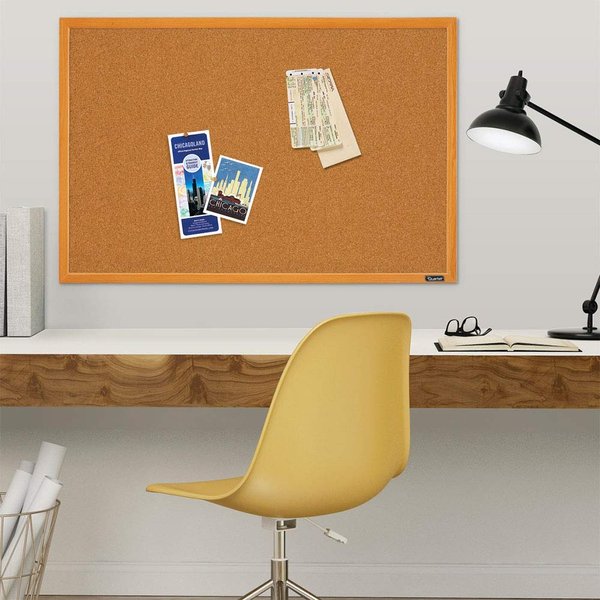 Bảng ghim bần khung gỗ 90 x 120cm - Tiêu chuẩn xuất khẩu Mỹ - Có 35 ghim mũ nhựa