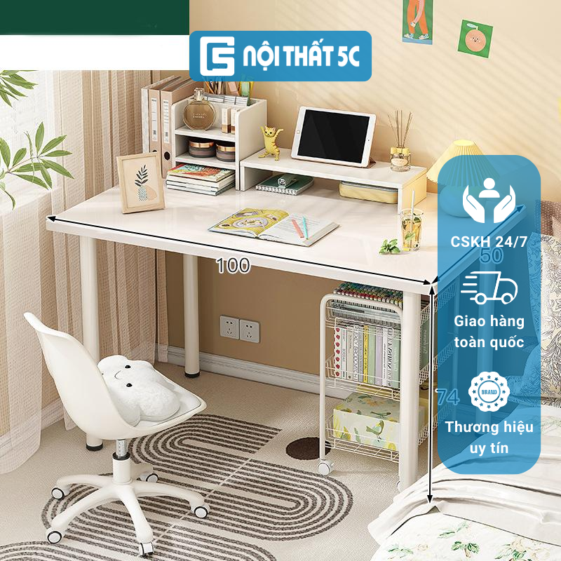 Bàn để máy tính chân sắt, bàn học mặt gỗ thiết kế đơn giản với chân sắt tròn lạ mắt
