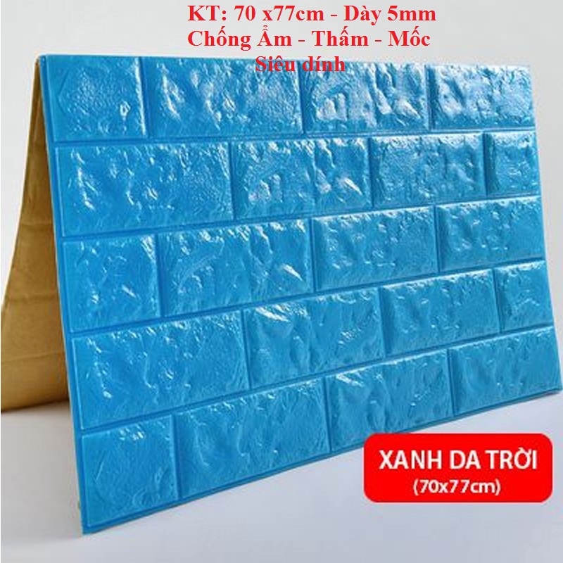 [siêu đẹp] XỐP DÁN TƯỜNG 3D GIẢ GẠCH màu xanh dương (DÀY 5mm) - KT 1 tam: 70X77cm - CHỊU LỰC SIÊU DÍNH, CHỐNG NƯỚC, CHỐNG ẨM MỐC