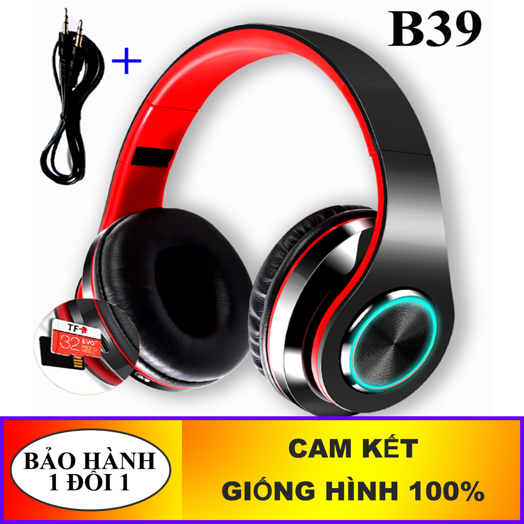 Tai nghe Bluetooth Chụp tai B39 Bass mạnh, Âm thanh hifi 6D - Có hỗ trợ thẻ nhớ 32Gb