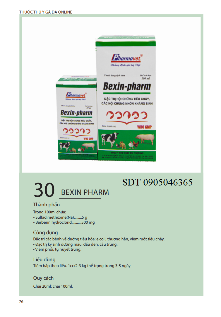 Bexin - Pharm Tr. ị phân xanh trắng máu - Cầu Trùng ký sinh trùng máu - Đầu Đen Gà Đá