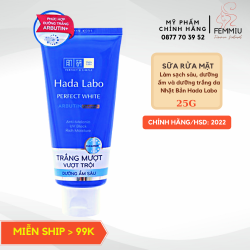 [CHÍNH HÃNG] Sữa Rửa Mặt Hada Labo Trắng Da Hoàn Hảo Giam Mụn Đầu Đen Sạch Sâu 25gr
