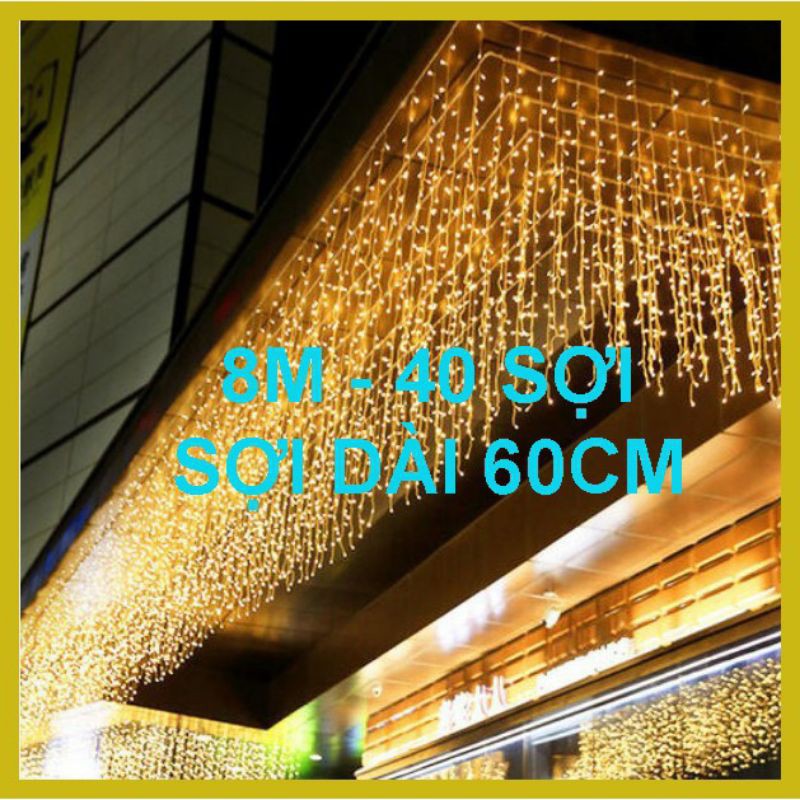 Đèn nháy rủ 8m 40 sợi,đèn rèm mành mưa led rủ trang trí tiểu cảnh.