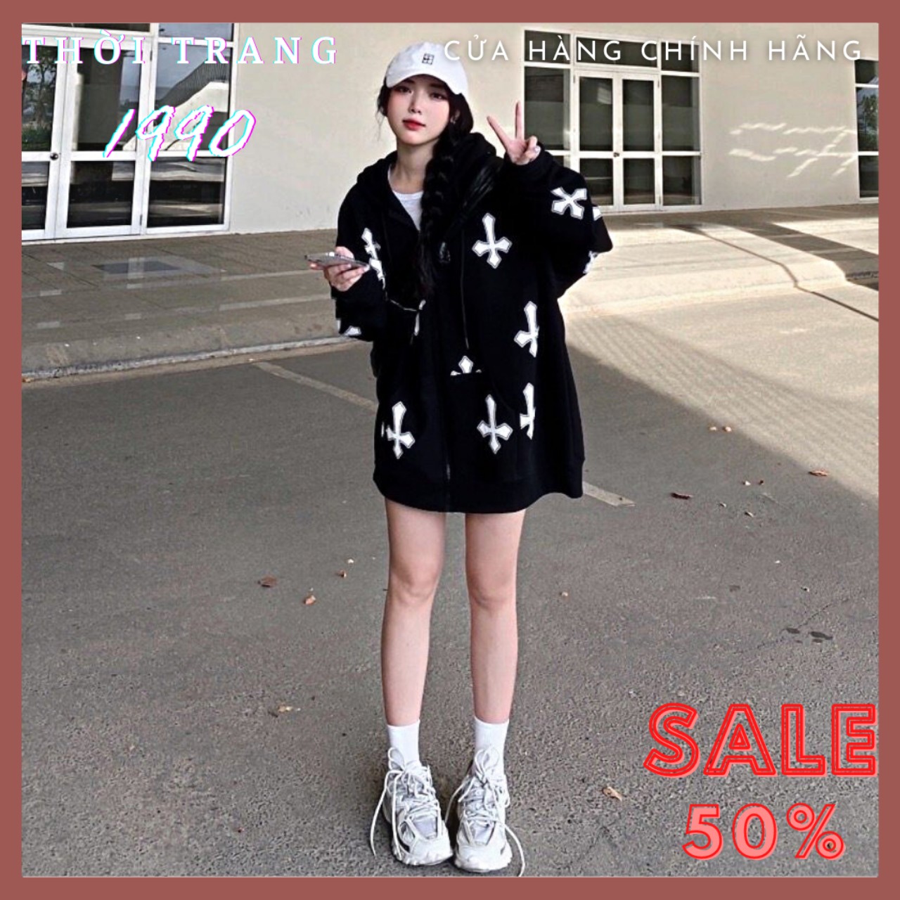 Áo khoác nỉ Unisex kéo khoá hoodie mũ dây rút áo in hình thánh giá nổi bật, Áo hình cây thánh giá cặ