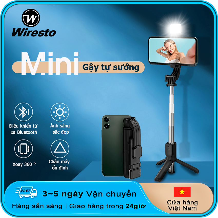 Wiresto Gậy chụp ảnh tự sướng mini Bluetooth Từ xa Gậy chụp ảnh tự sướng để bàn Gậy chụp ảnh tự sướng Di động Có thể co giãn Bộ ổn định chống rung Điều chỉnh 360 ° Giá đỡ xoay 360 ° Gậy chụp ảnh tự hẹn giờ