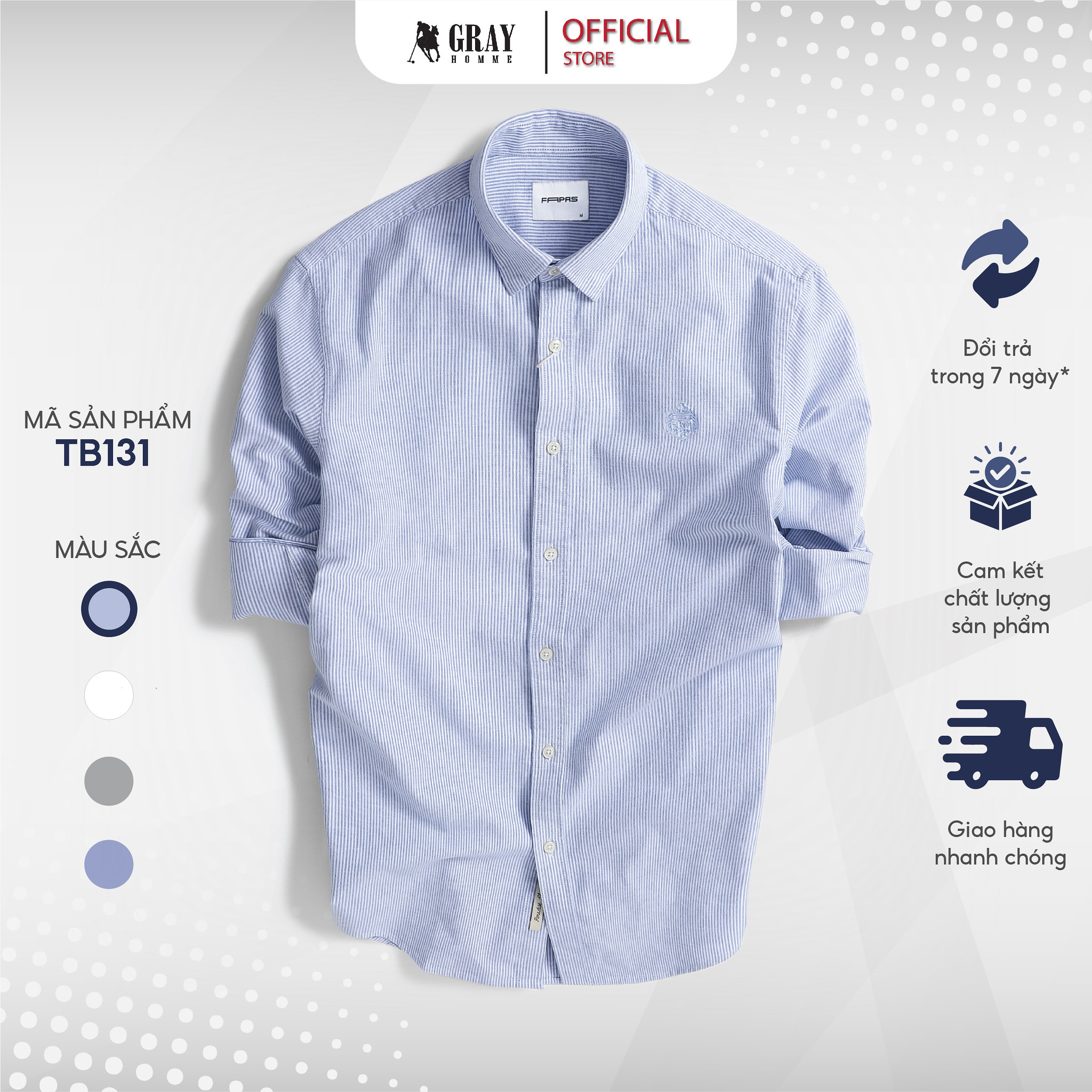 Áo Sơ Mi Nam Dài Tay GRAYHOMME OXFORD kẻ sọc cá tính chất vải đũi thoáng mát