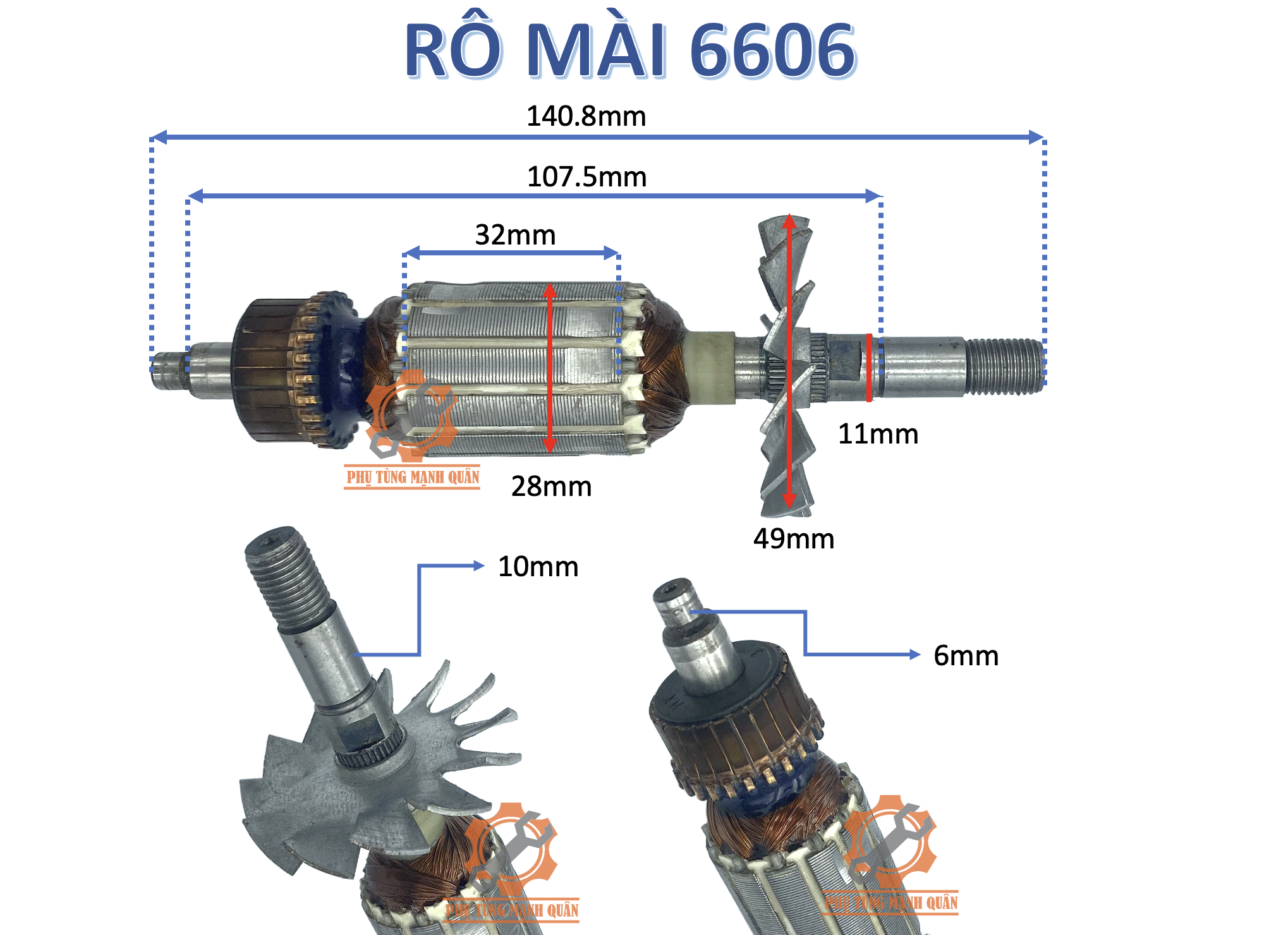 Rotor/ruột máy mài khuôn ACZ 6606 tặng kèm chối than
