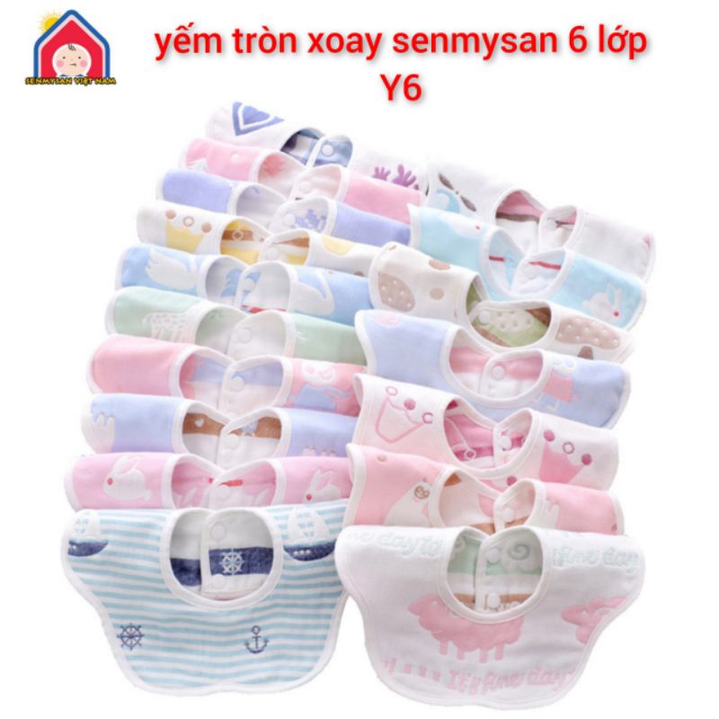Yếm Ăn Dặm Yến Dãi Tròn Xoay 360 6 Lớp Cotton Nhiều Họa Tiết Cho Bé