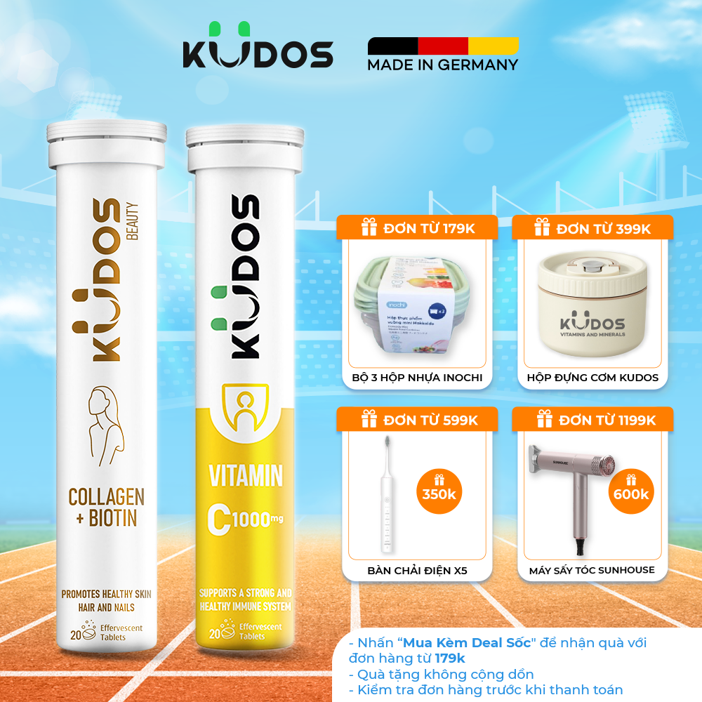 Combo viên sủi kudos vitamin c 1000mg + viên sủi kudos beauty collagen + biotin