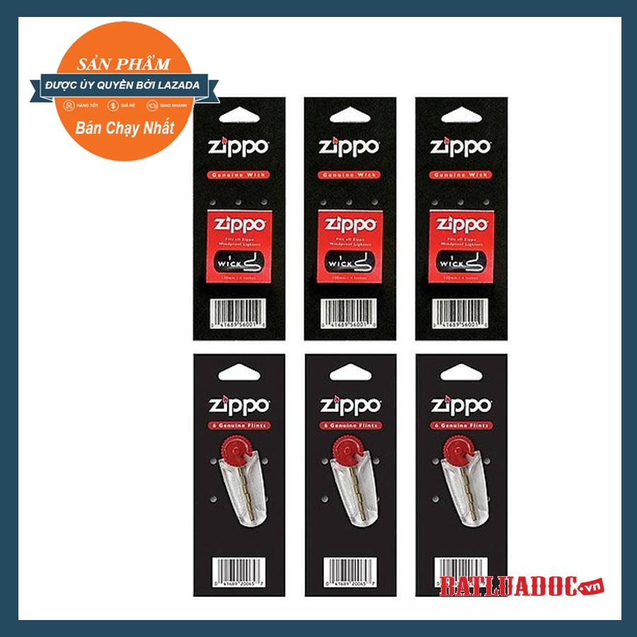 Bộ sản phẩm 3 bấc và 3 đá bật lửa zippo dành cho bật lửa xăng đá